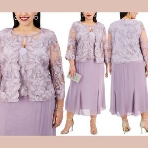 NWT Alex Evenings [ Plus Size 14W ]‎ Midi Dress With Jacket Smokey Orchid #Q1164